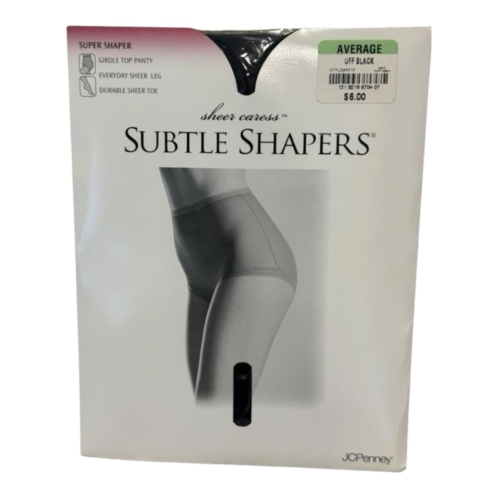 JCPenney Sheer Caress Subtle Shapers Girdle Top Pantyhose Average Off Black New